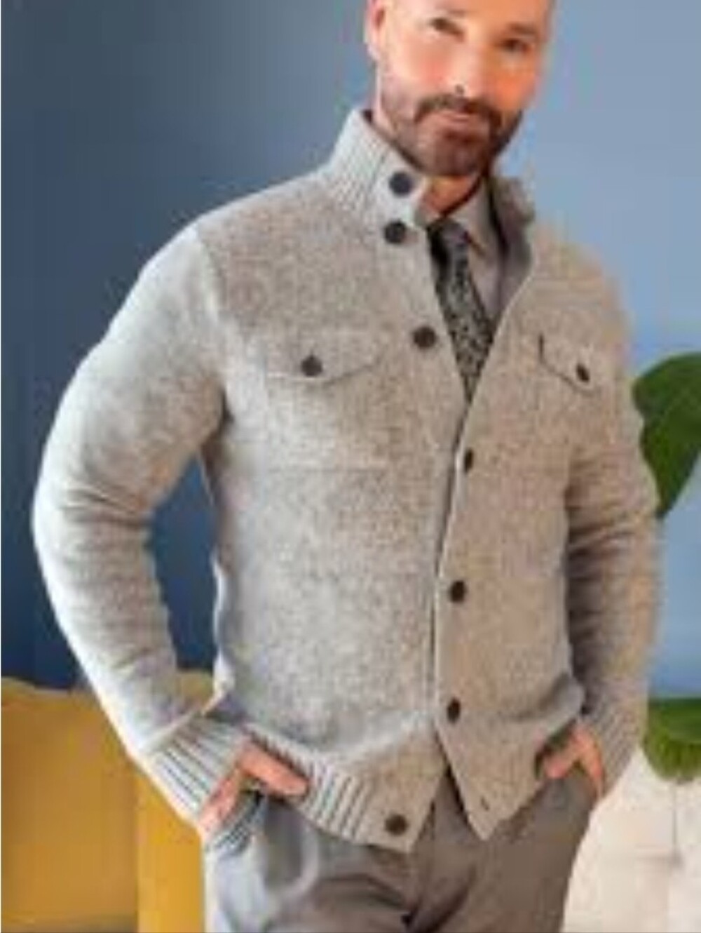 Banana Republic Light Gray Knit Button-Front Jacket